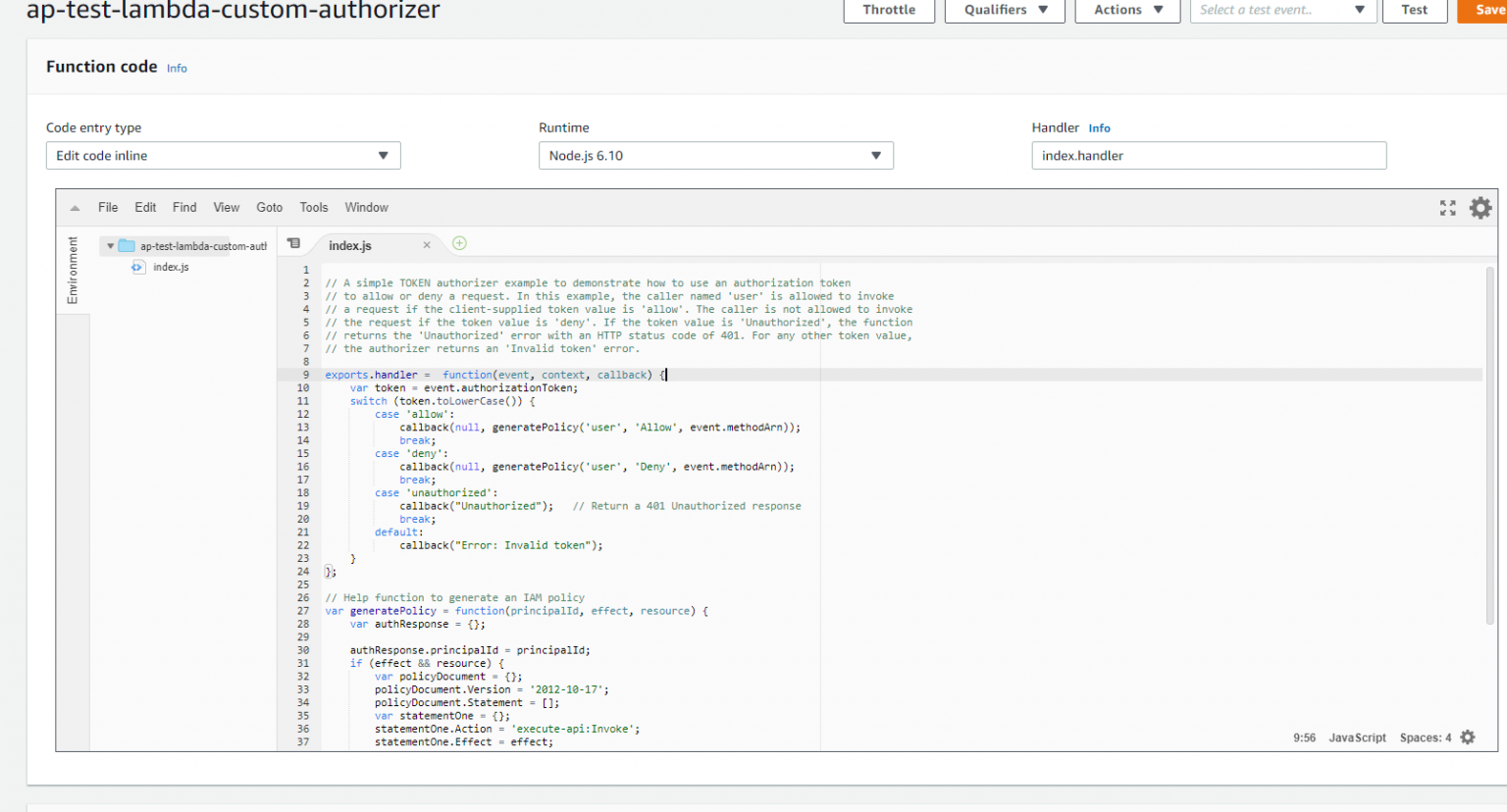 screenshot create custom lambda function example code