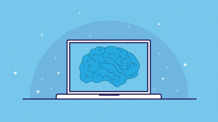 Illustration of brain on laptop