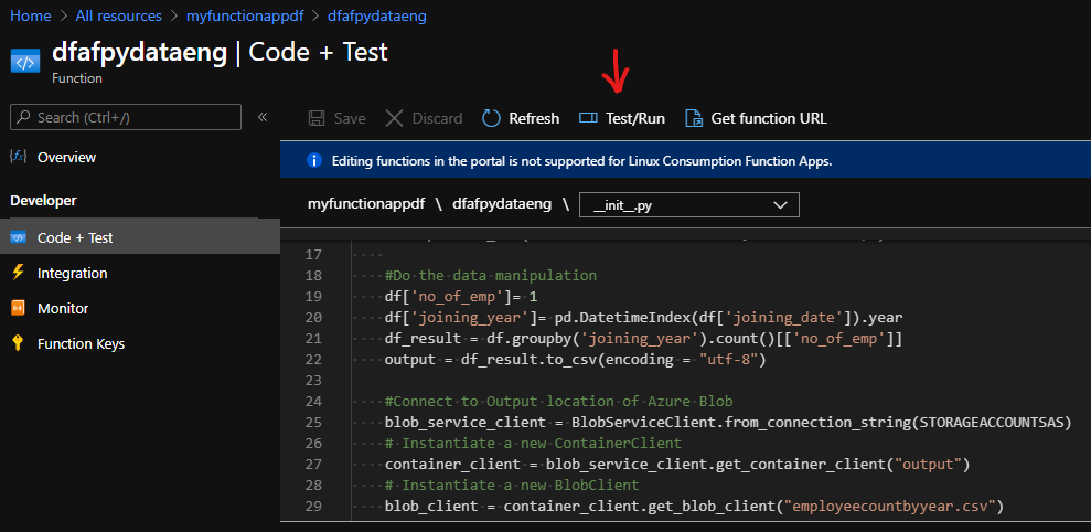 code and test function screenshot