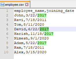 example employee csv screenshot