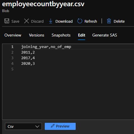 employee count by year success python in ADF screenshot