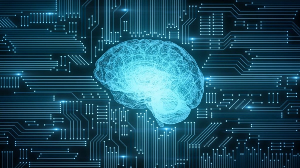 Blue AI brain circuit board