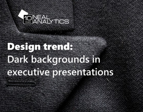 Text "Design trend: dark backgrounds in executive presentations" on black fabric