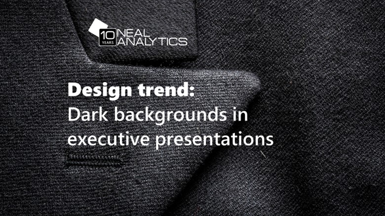 Text "Design trend: dark backgrounds in executive presentations" on black fabric