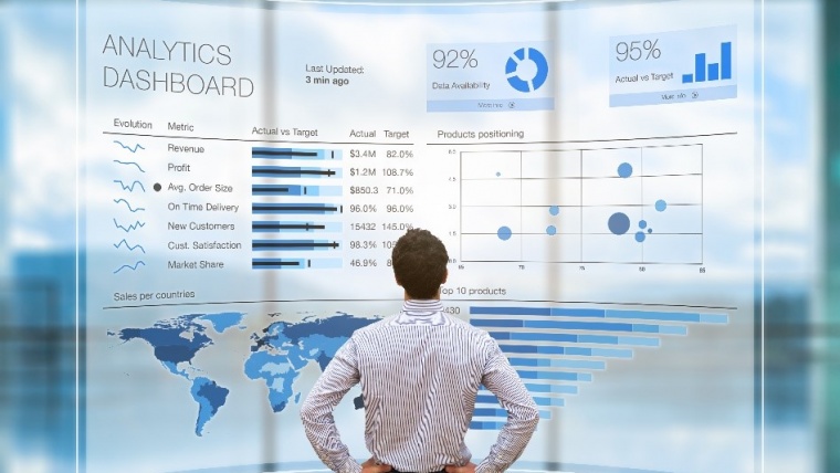 Person looking at the financial analytics dashboard
