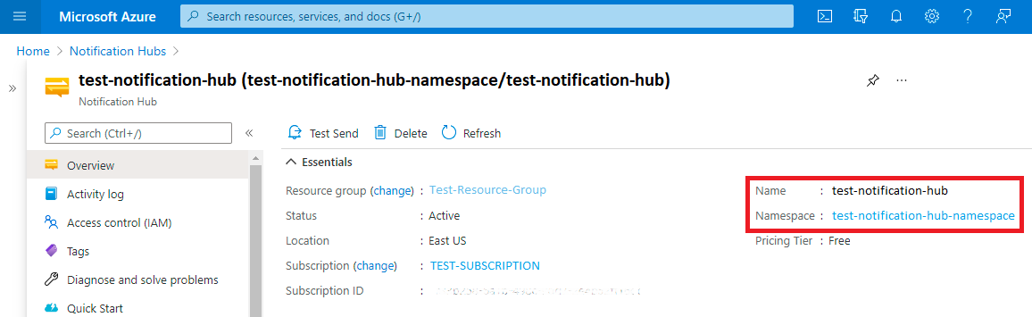 notification hub overview section