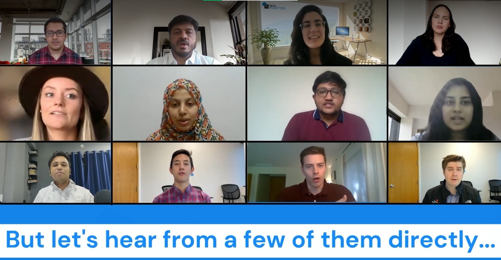Video thumbnail with Neal Analytics employees featured in a tile grid