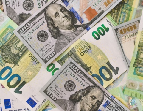 Money bills in US dollars and Euros