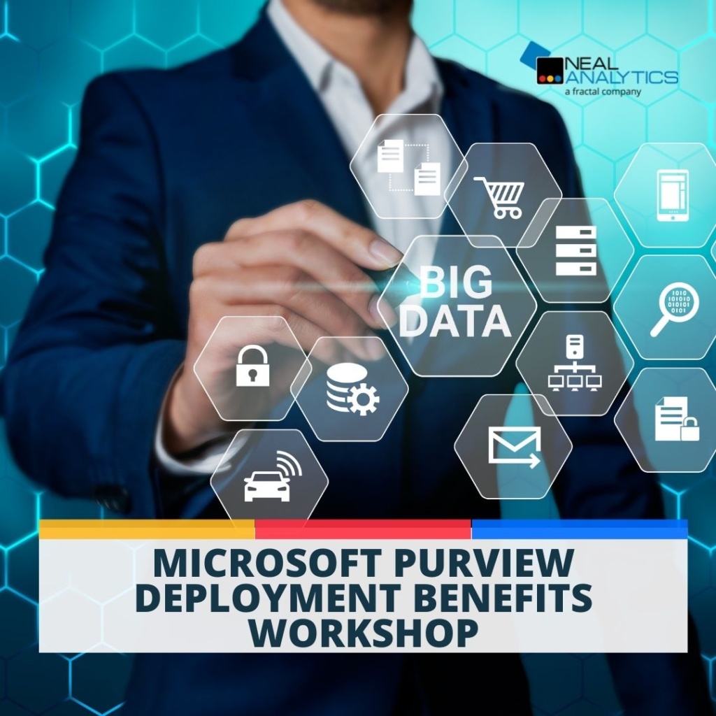 man points to big data icon with text "Microsoft Purview Deployment Benefits Workshop"