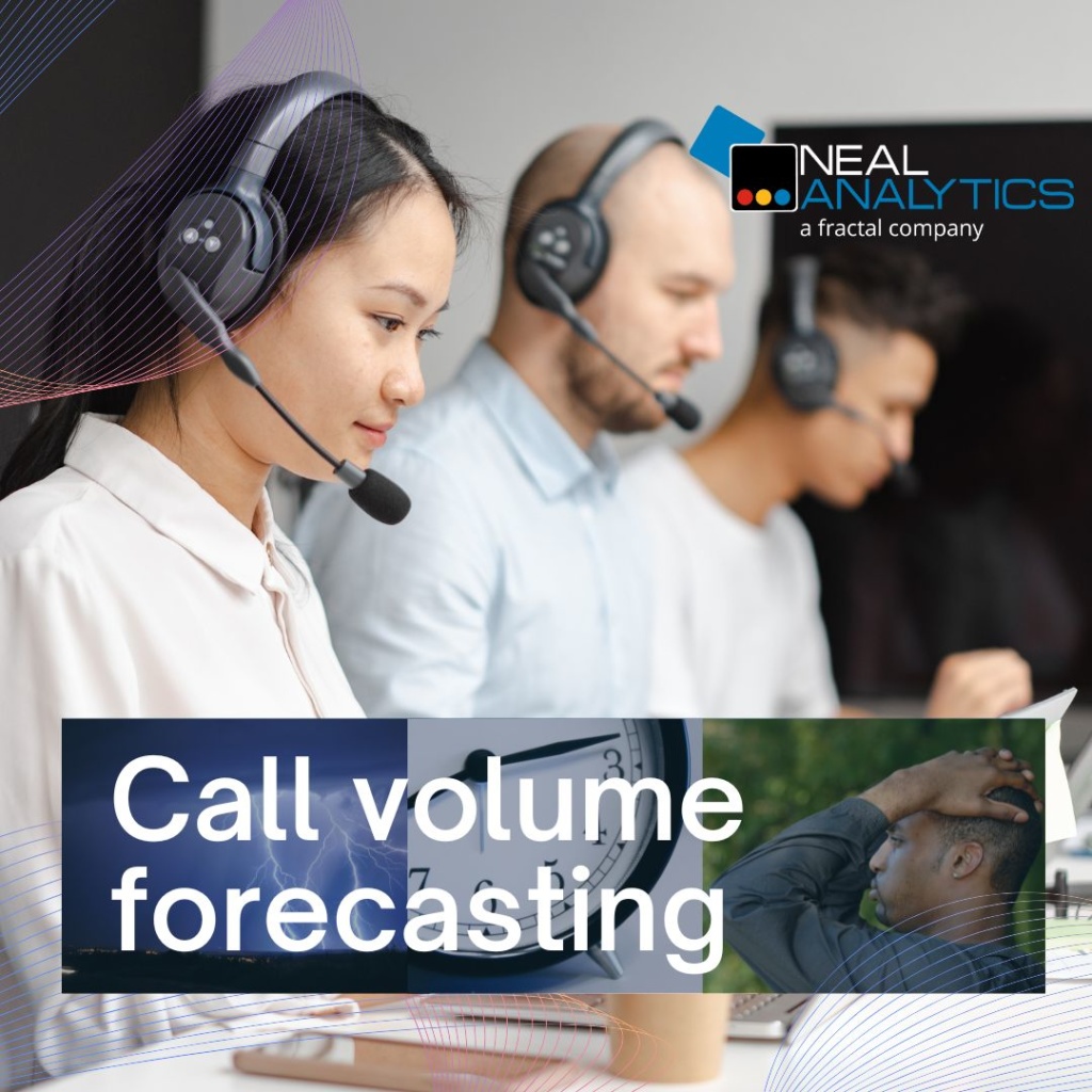 Call center employees with text "Call volume forecasting"