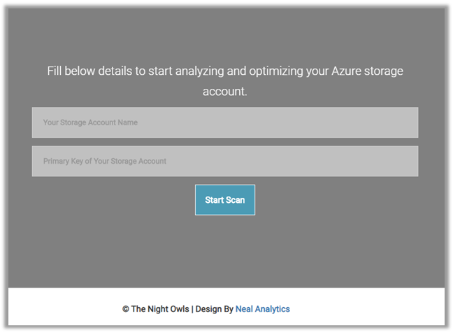 Azure storage optimizer solution login window